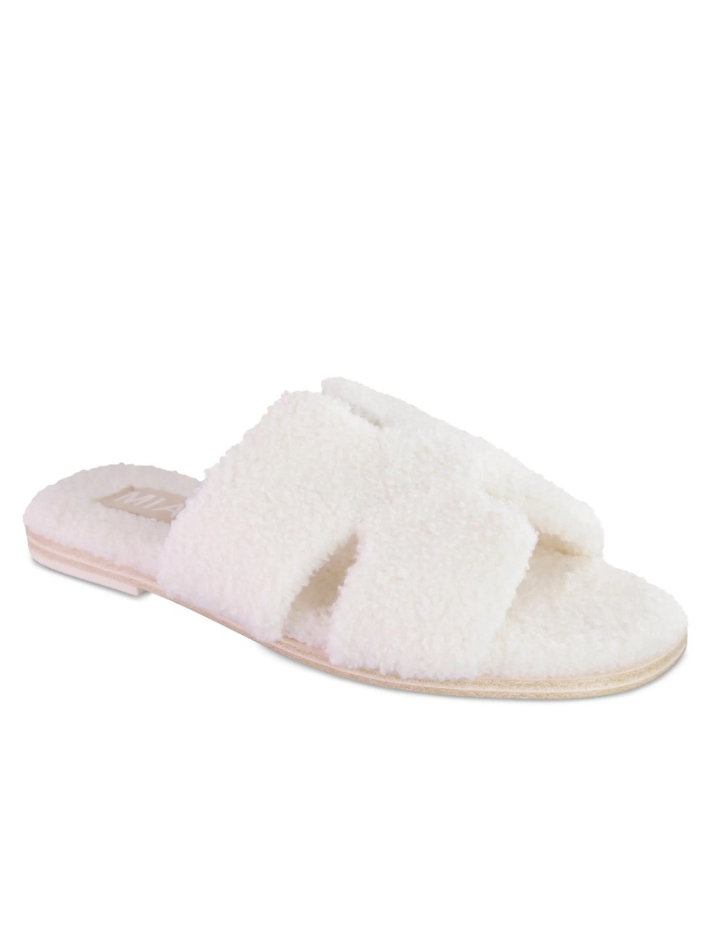 MIA Off-White Fuzzy Cross-Band Slide Sandals